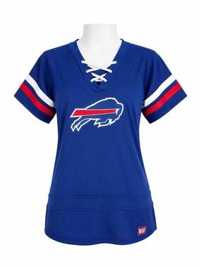 Size M Fanatics Women’s Buffalo Bills Lace-Up Mesh Football Jersey Shirt
